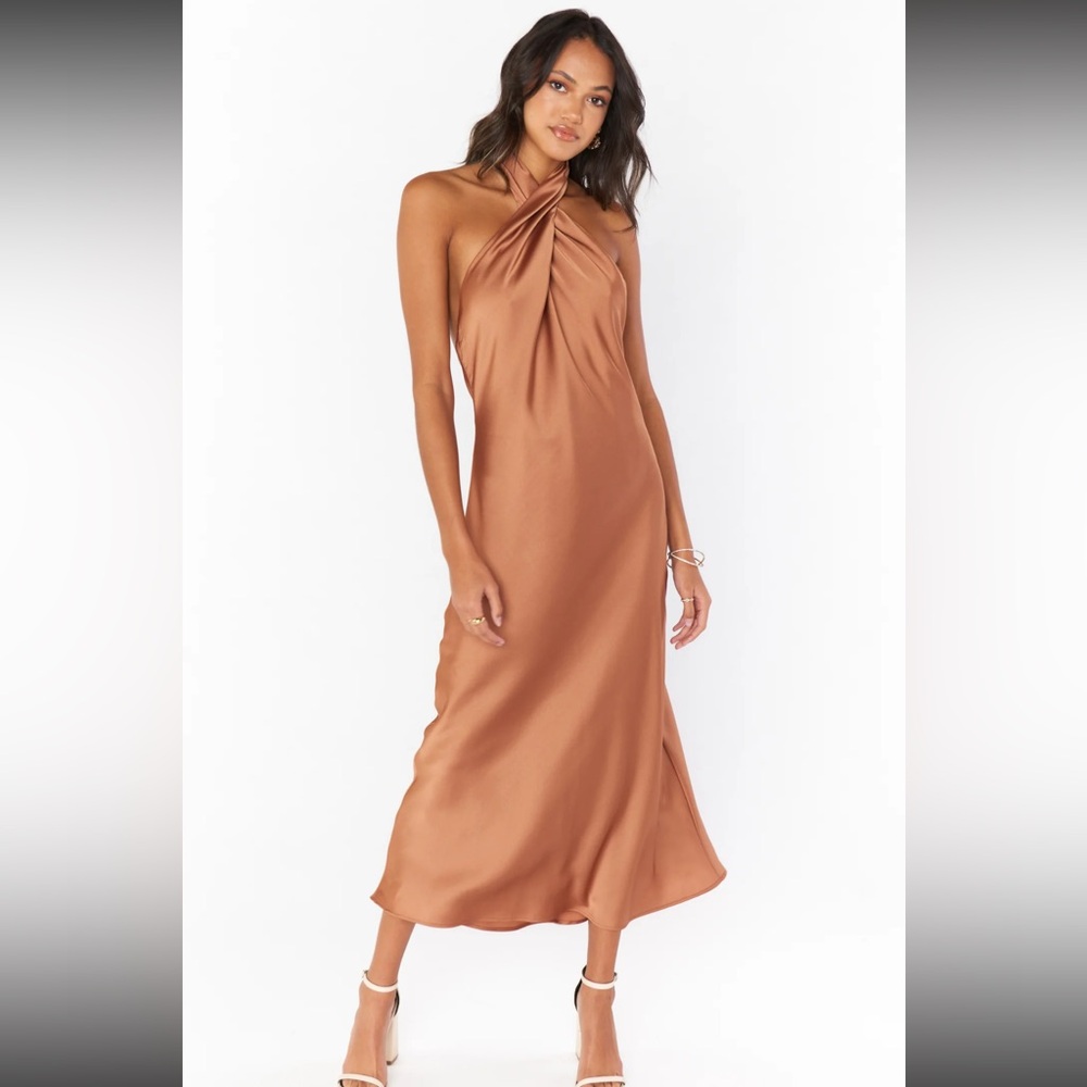 Show Me Your MuMu Copper Jasmine Halter Slip Midi Dress